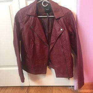 Faux Leather Jacket (Maroon)